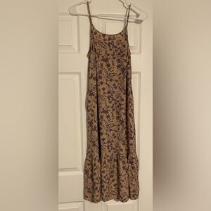 A New Day Floral Midi Dress in Tan and Mauve